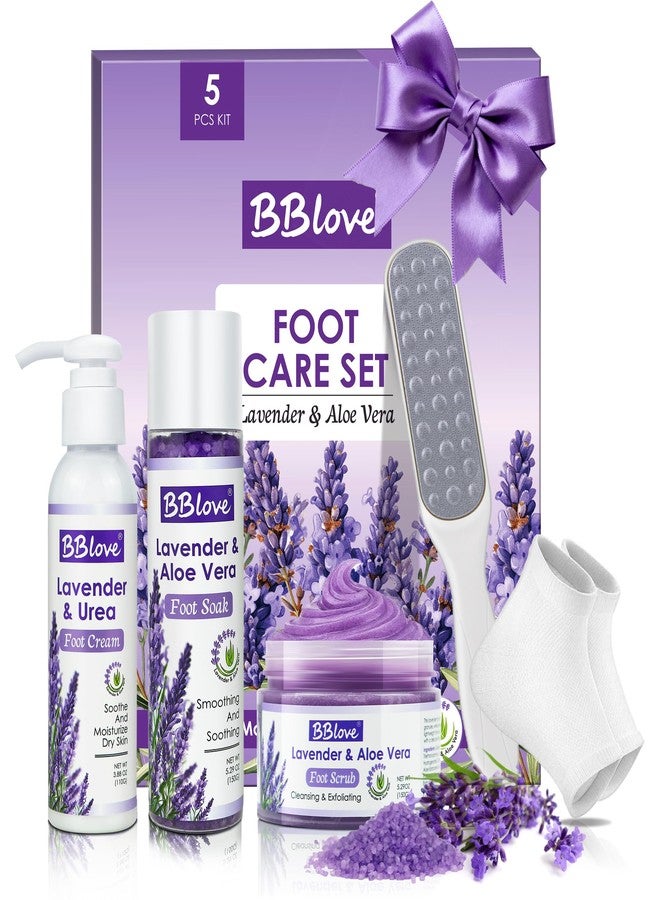 BBLOVE Lavender Foot Soak Set - Moisturizing Gel Socks, Foot File,Salt, Scrub, Foot Cream-5-in-1 Spa Care Kit & Cracked Heel Treatment, Exfoliating Dead Skin Repair Care Gift Set for Him and Her - Image 1
